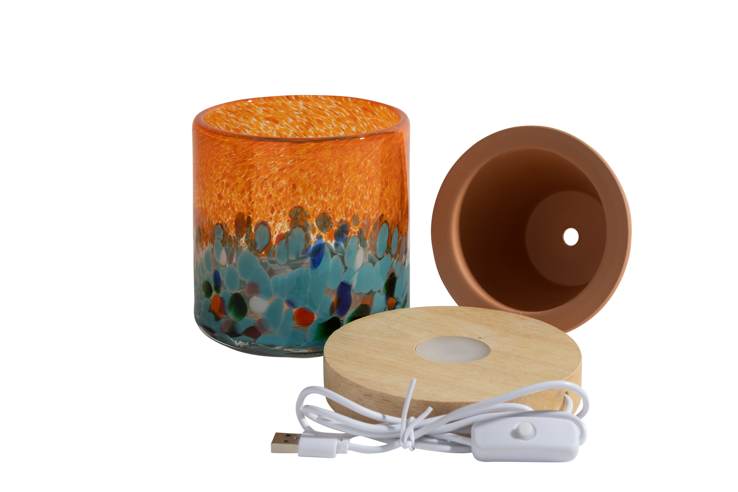 4.5" Art Glass Self Watering Planter with LED wood base