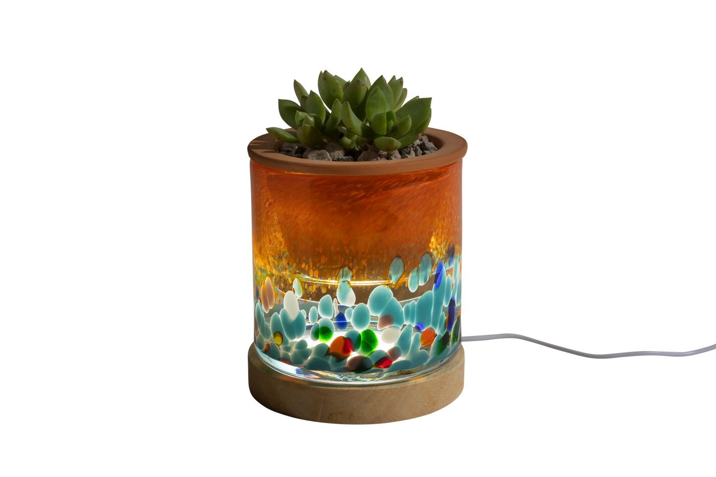 4.5" Art Glass Self Watering Planter with LED wood base