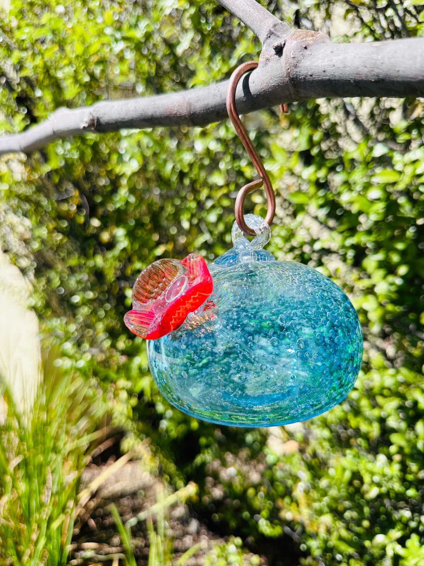 Handblown Art Glass Humming Bird Feeder Free shipping