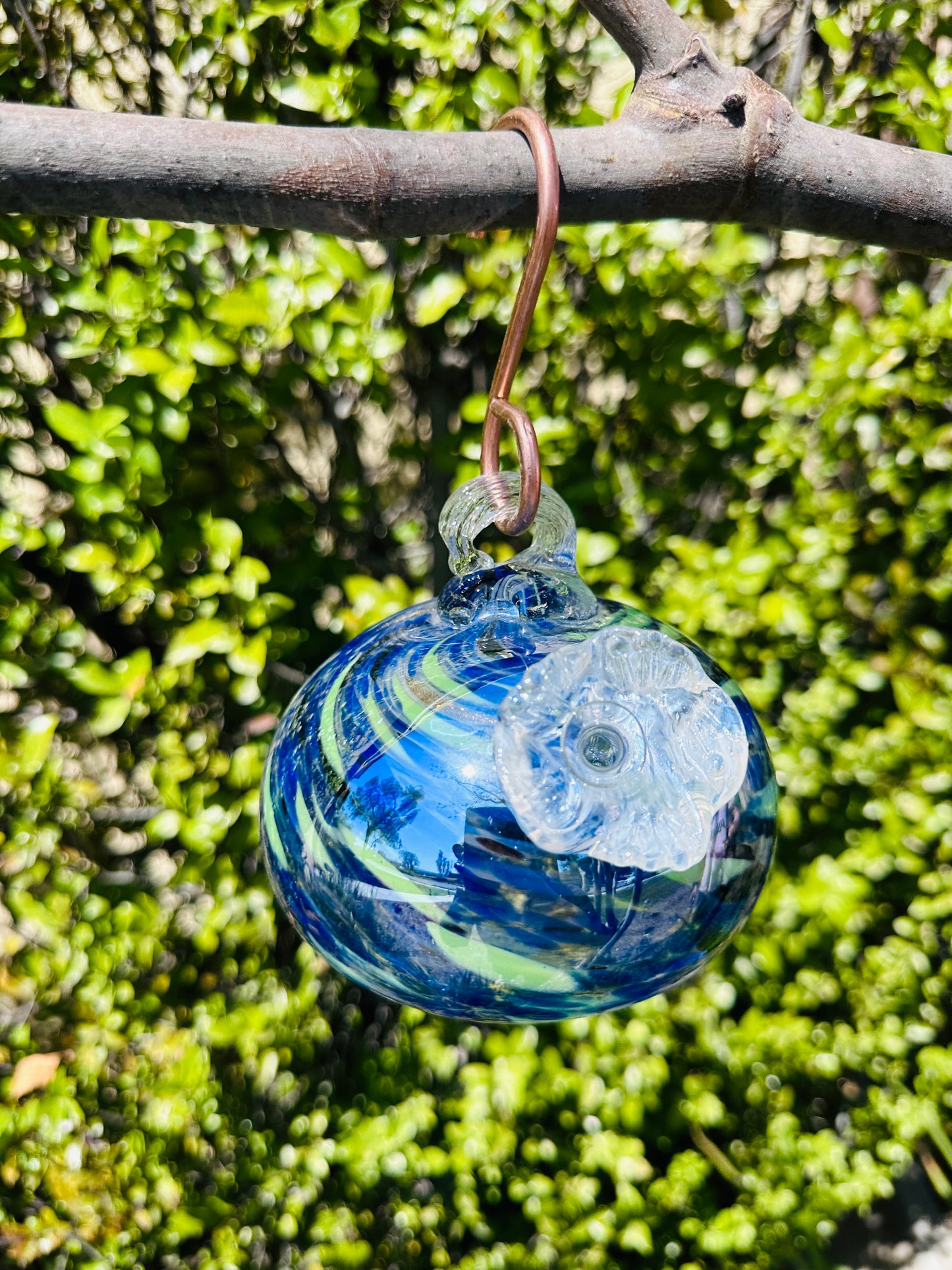 Handblown Art Glass Humming Bird Feeder Free shipping