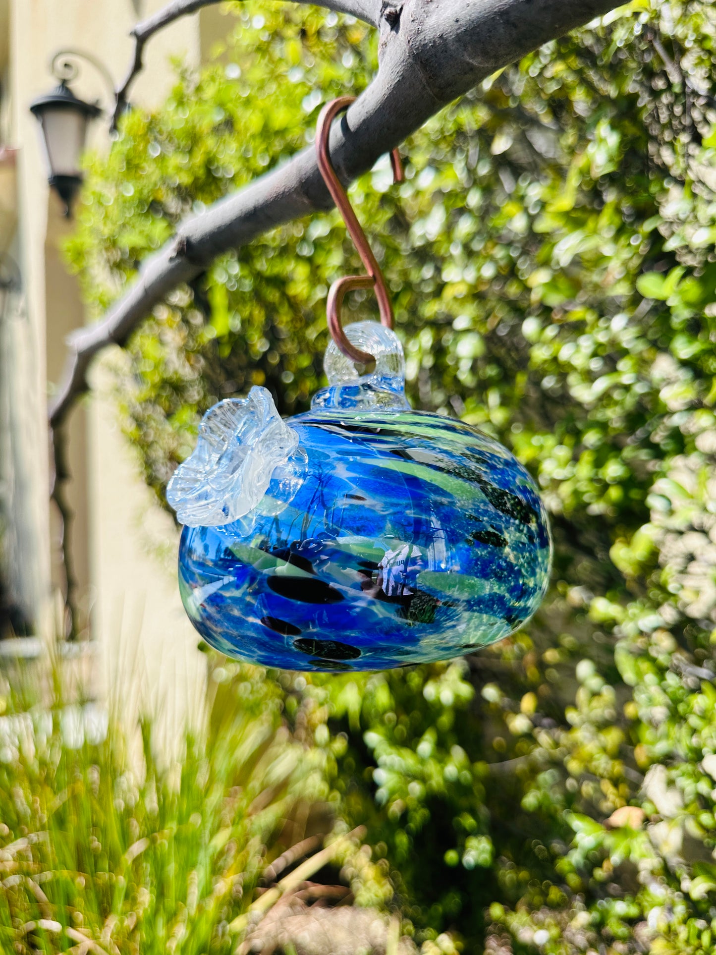 Handblown Art Glass Humming Bird Feeder Free shipping