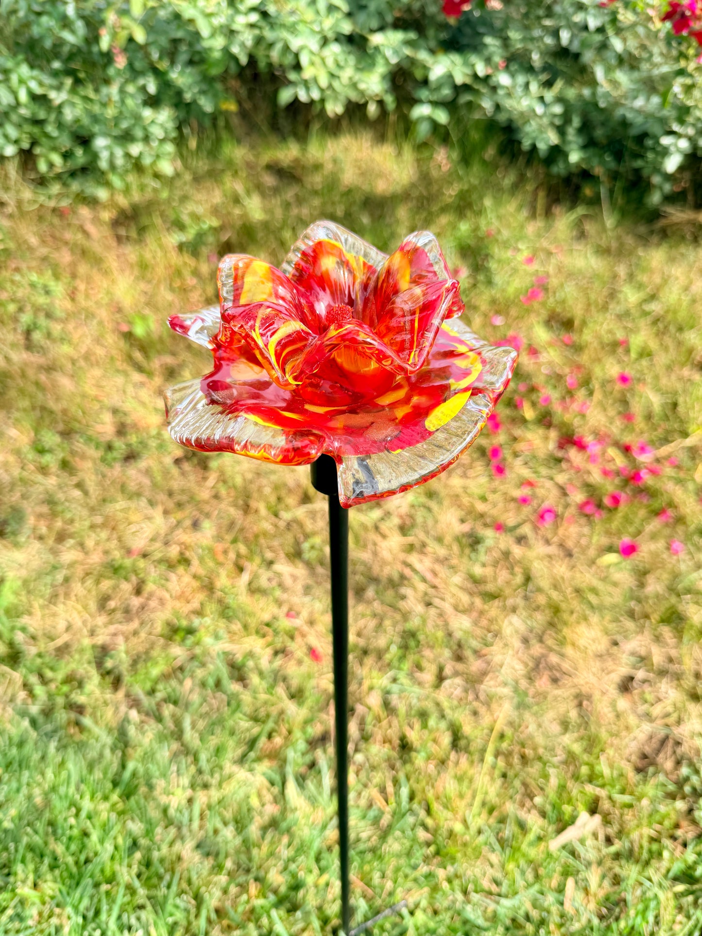 Set of 2 Large Handcrafted Art Glass Flower Stake