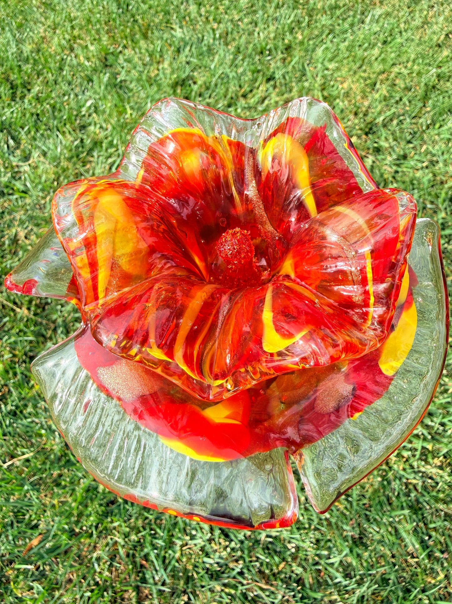 Set of 2 Large Handcrafted Art Glass Flower Stake