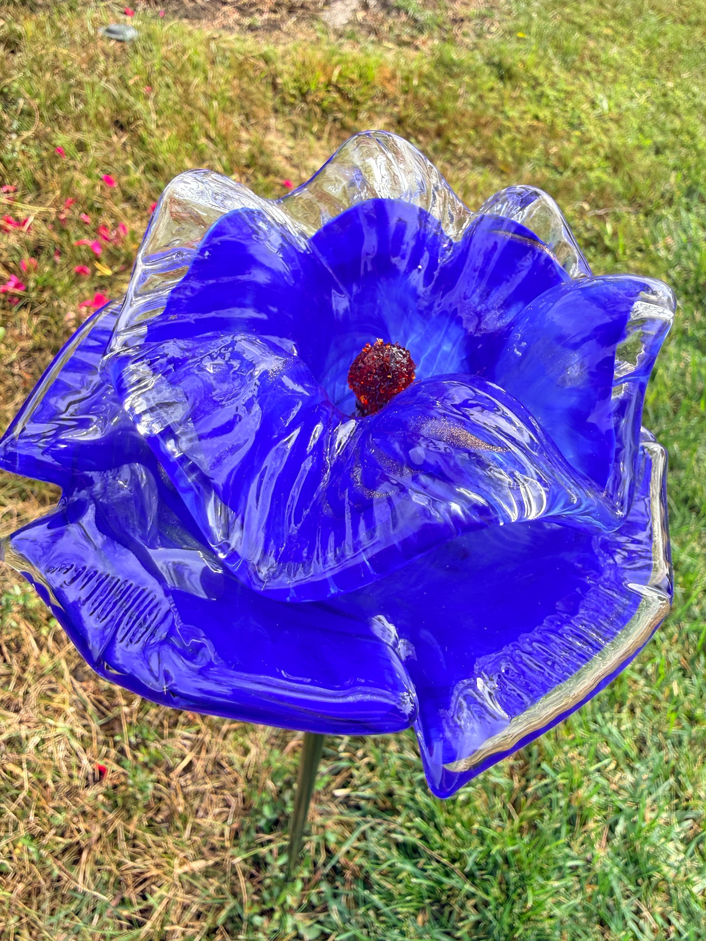 Set of 2 Large Handcrafted Art Glass Flower Stake