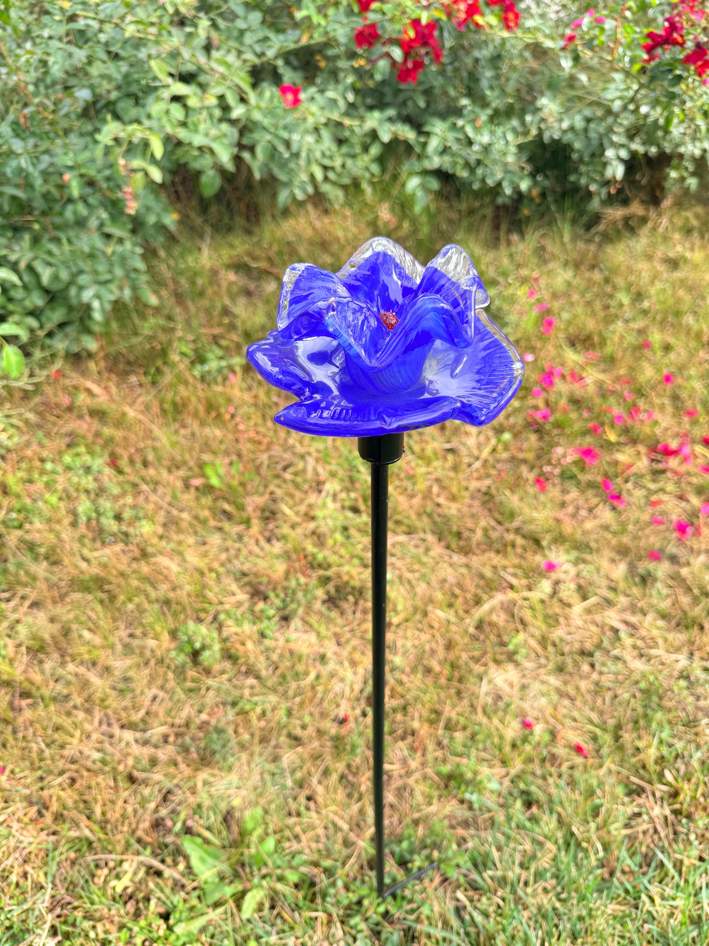 Set of 2 Large Handcrafted Art Glass Flower Stake
