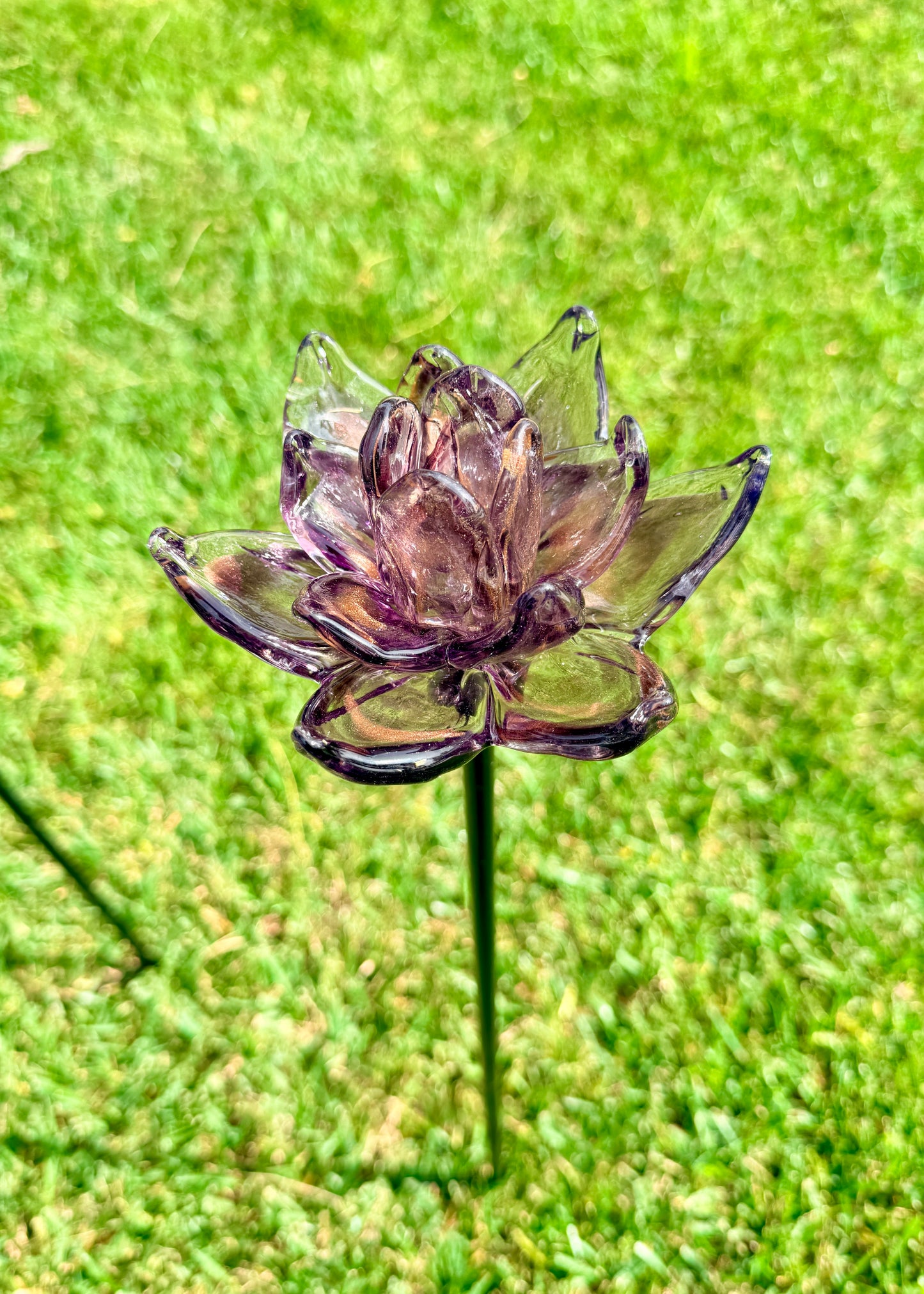 Set of 2 Large Handcrafted Art Glass Flower Stake