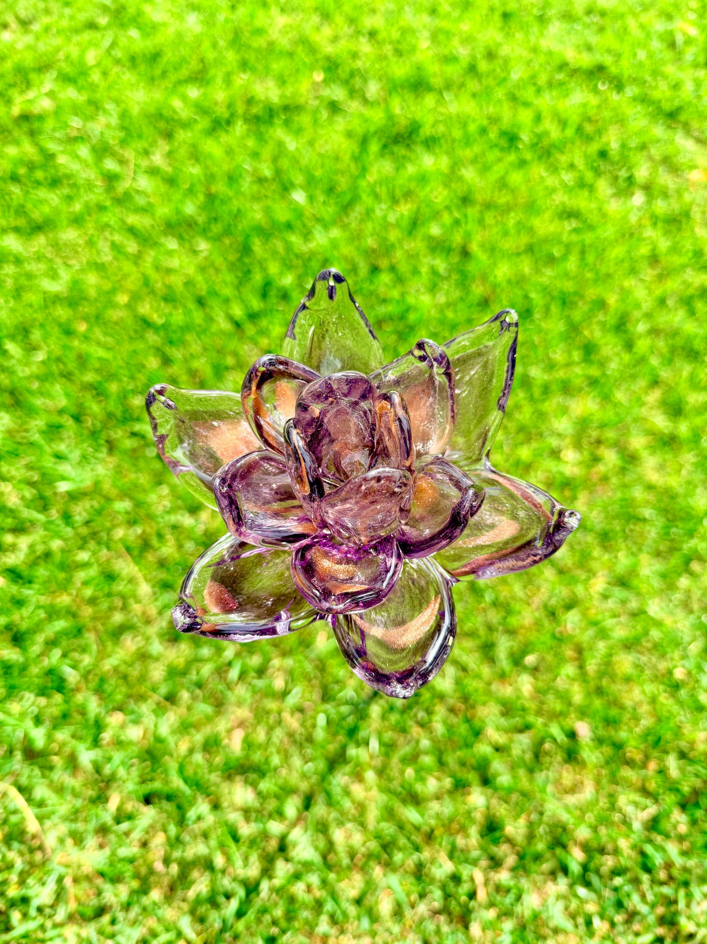 Set of 2 Large Handcrafted Art Glass Flower Stake