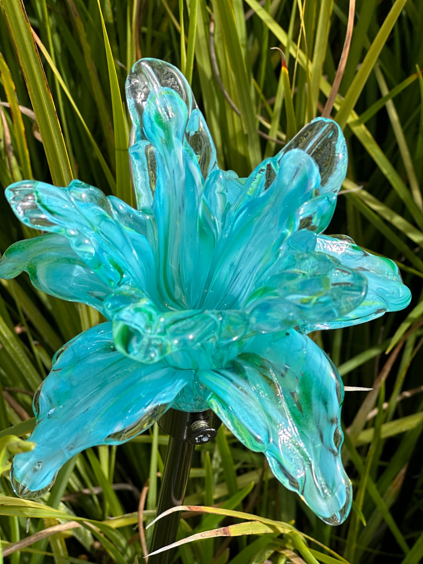 Set of 2 Large Handcrafted Art Glass Flower Stake