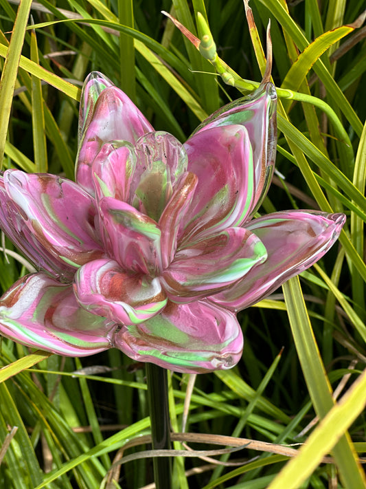 Set of 2 Large Handcrafted Art Glass Flower Stake