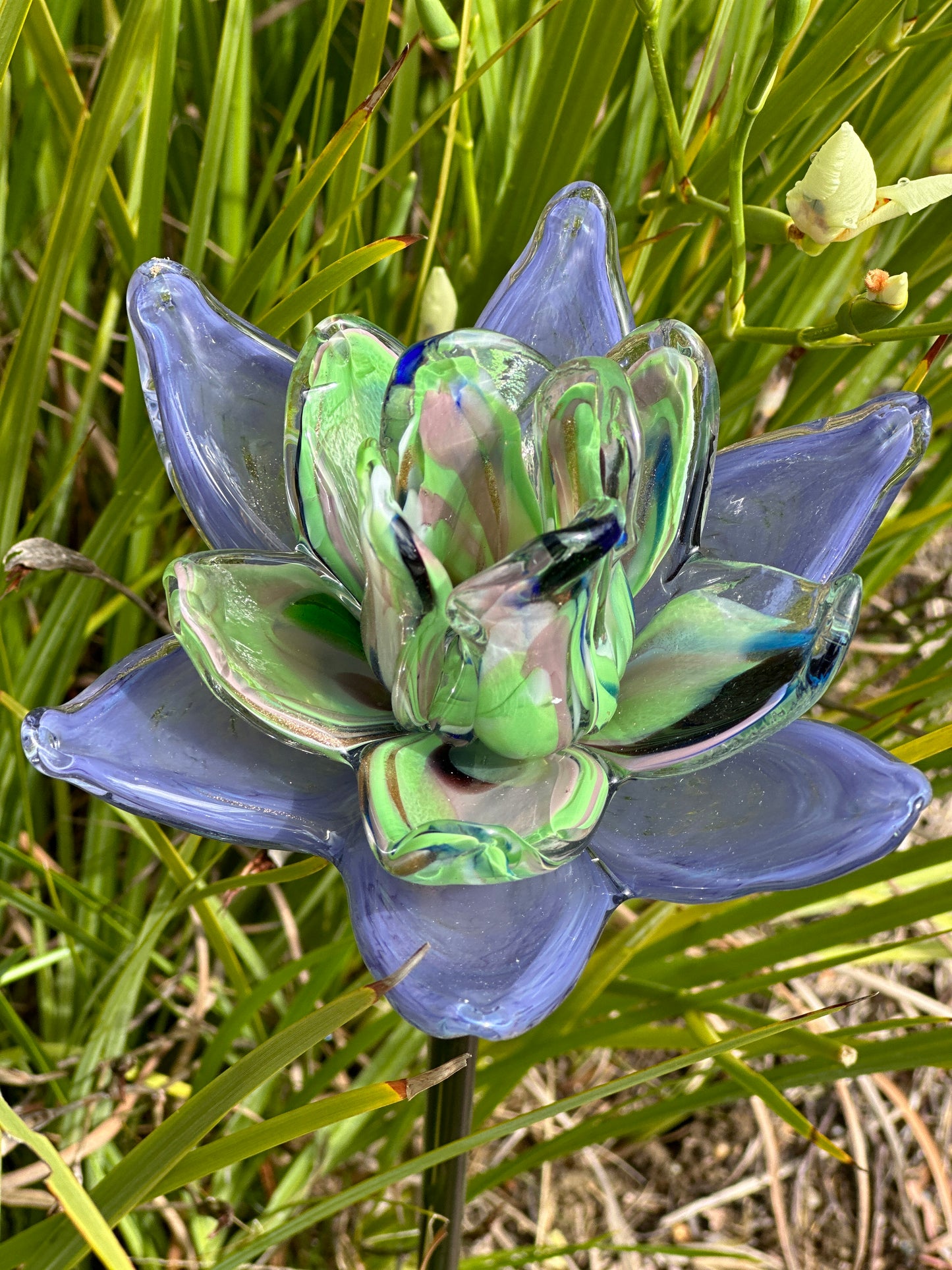 Set of 2 Large Handcrafted Art Glass Flower Stake