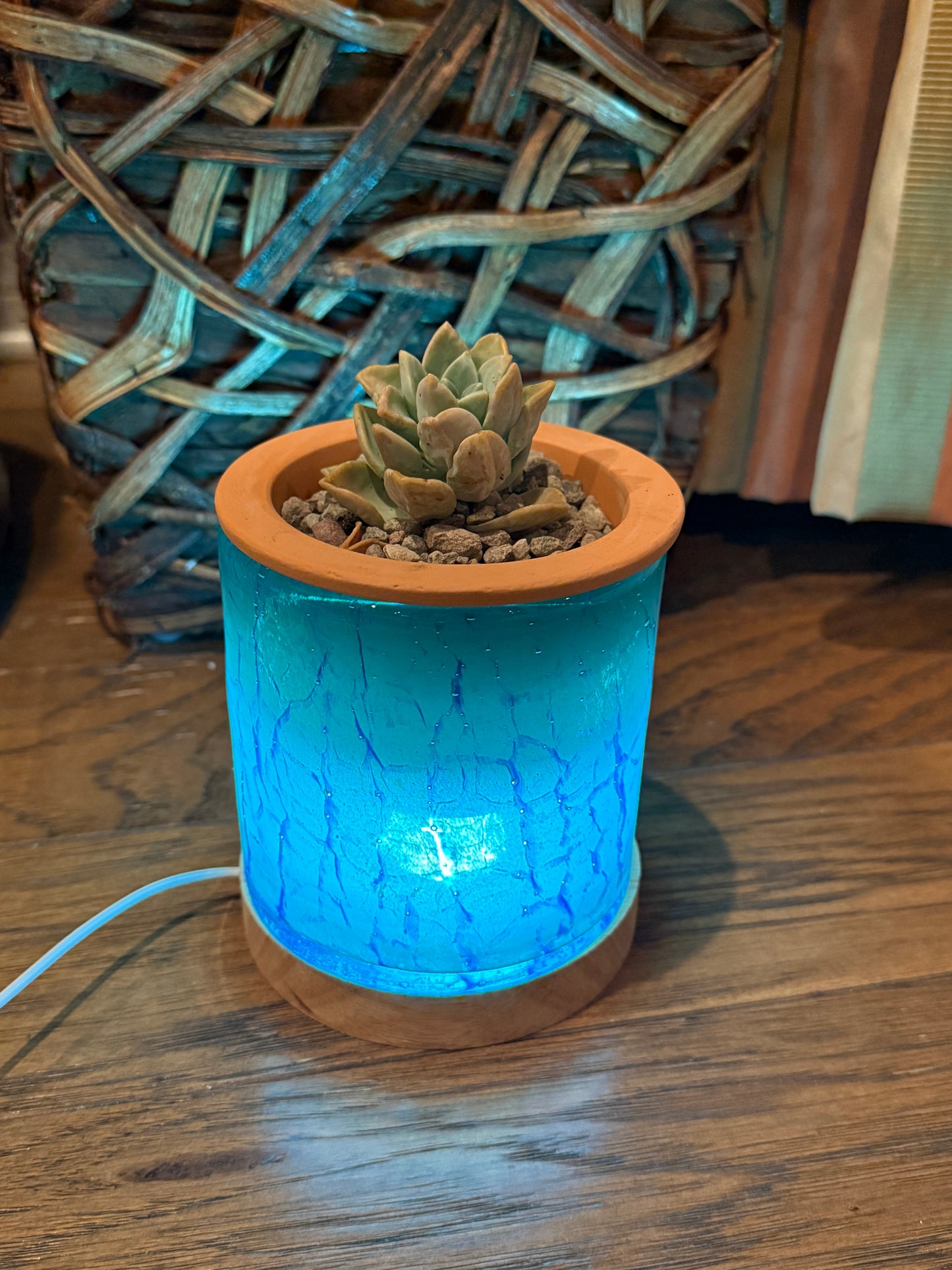 4.5" Art Glass Self Watering Planter with LED wood base