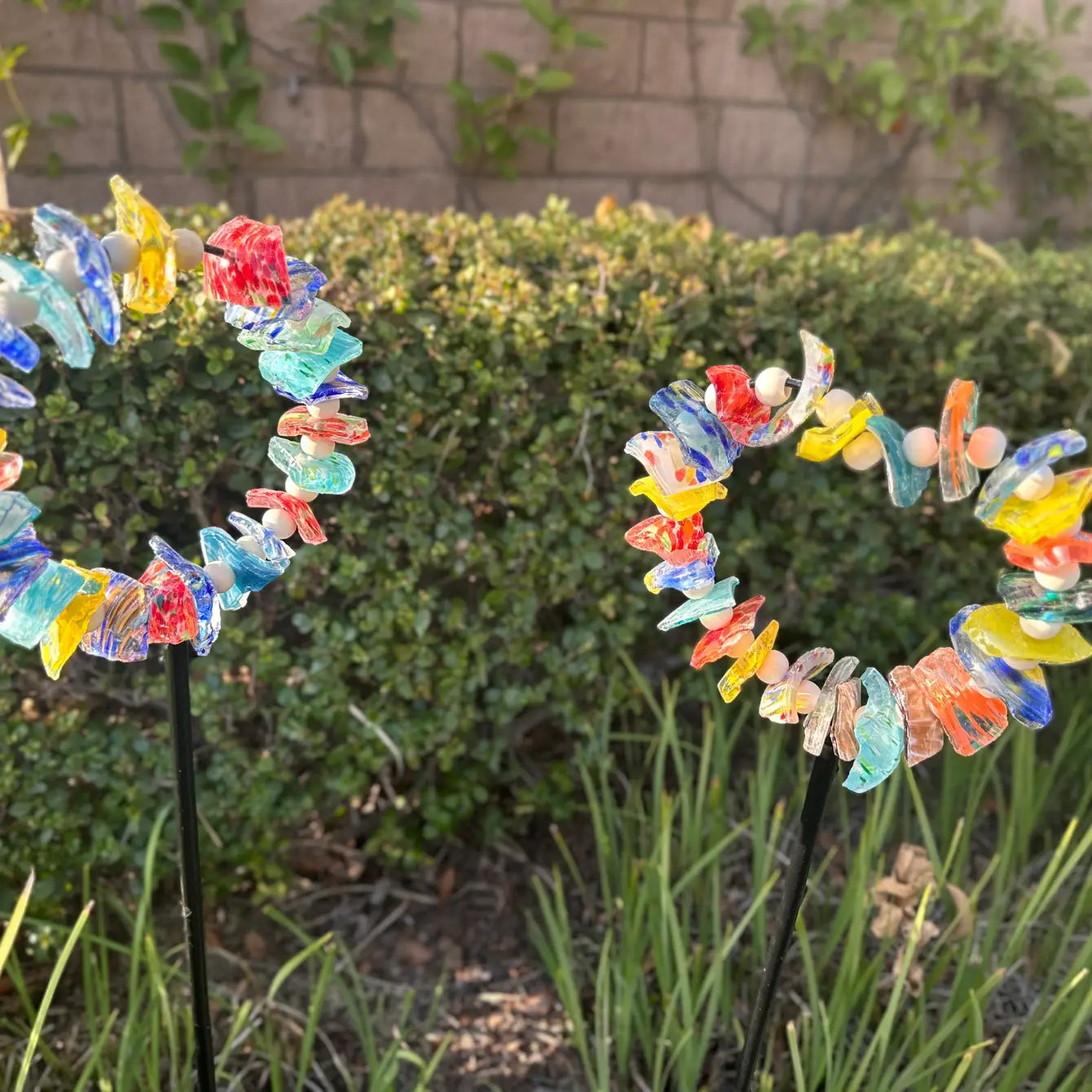 Set of 2 Recycled Art Glass Stake