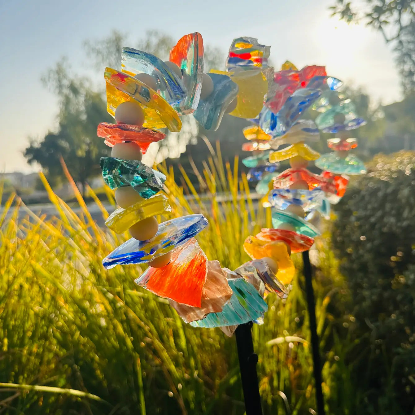 Set of 2 Recycled Art Glass Stake