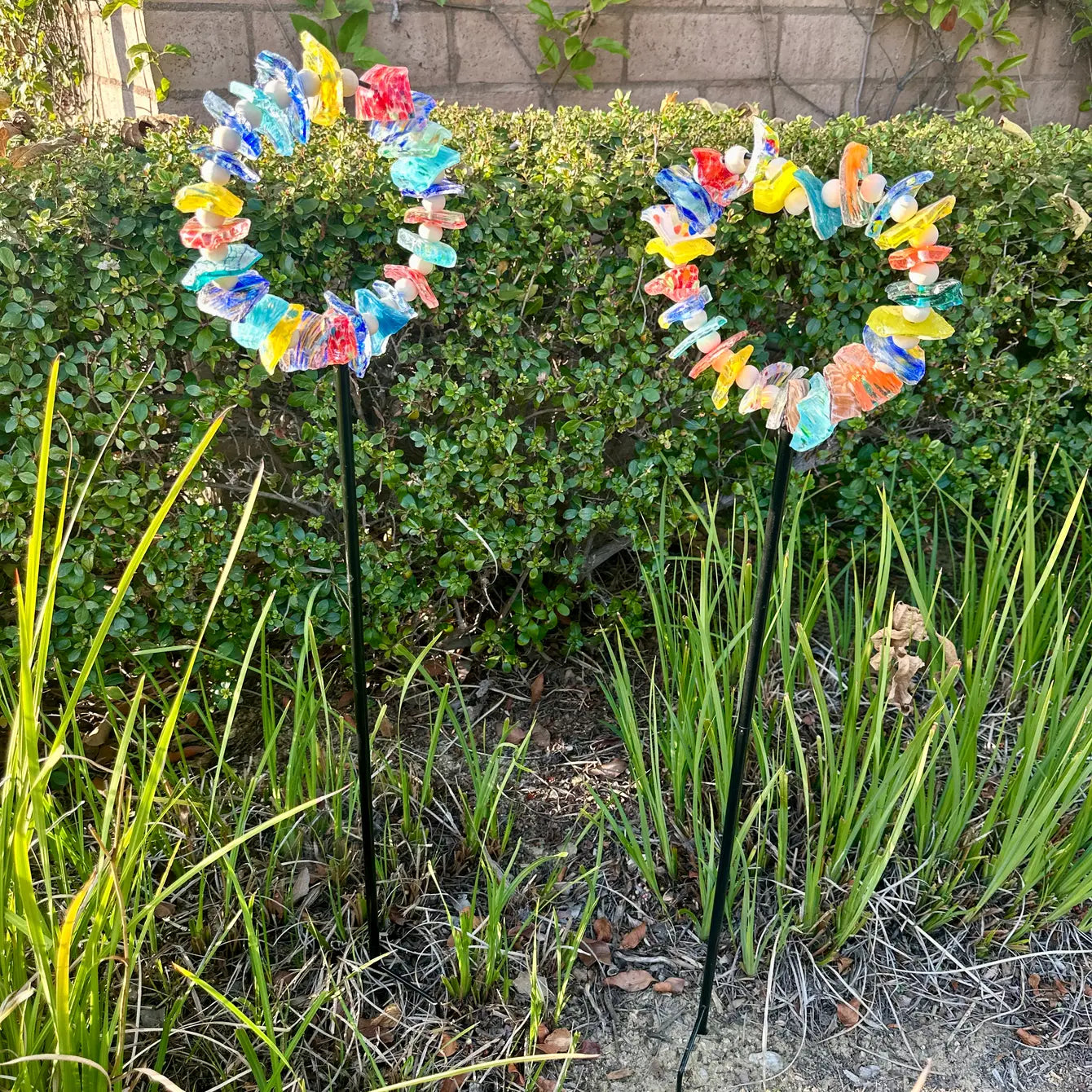 Set of 2 Recycled Art Glass Stake
