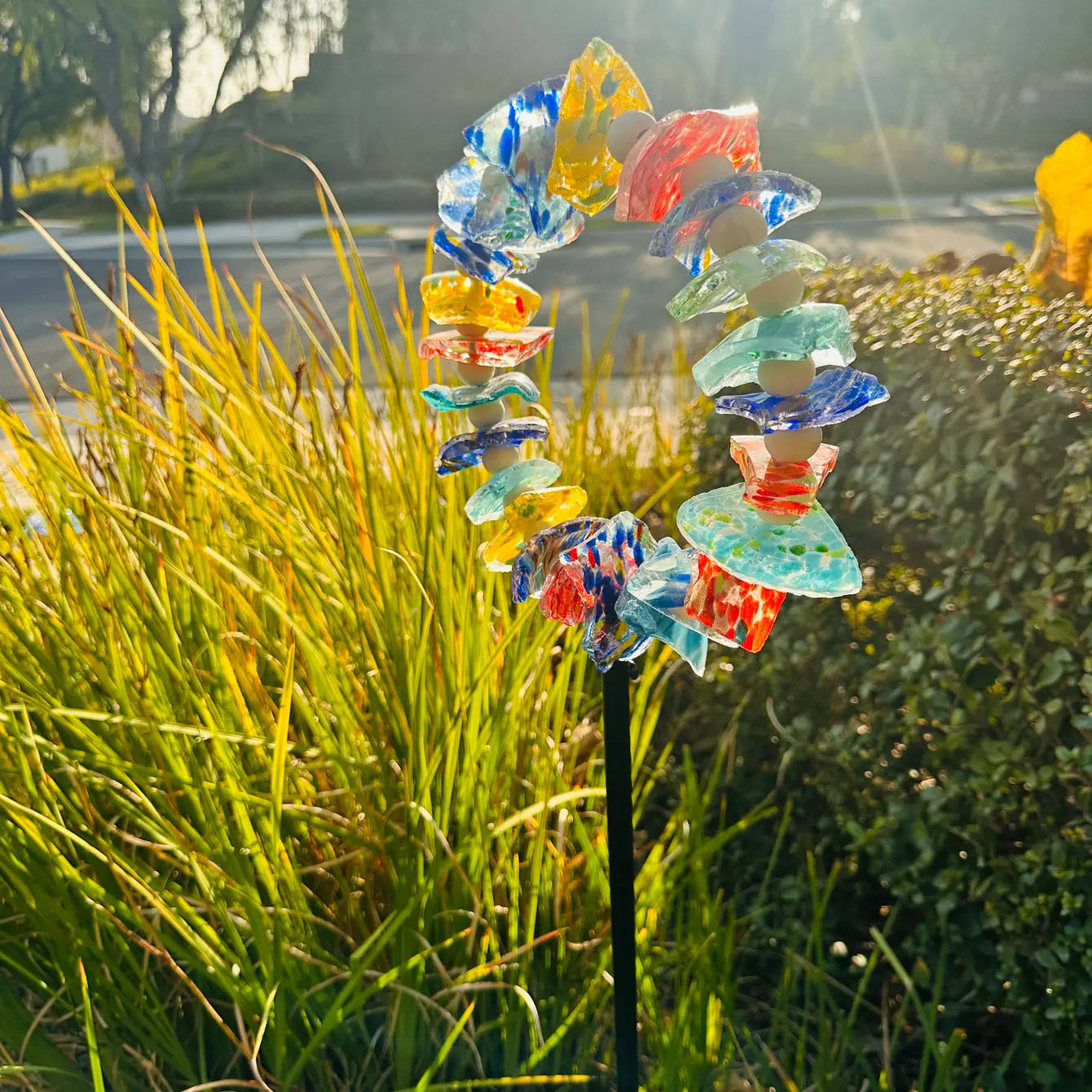Set of 2 Recycled Art Glass Stake