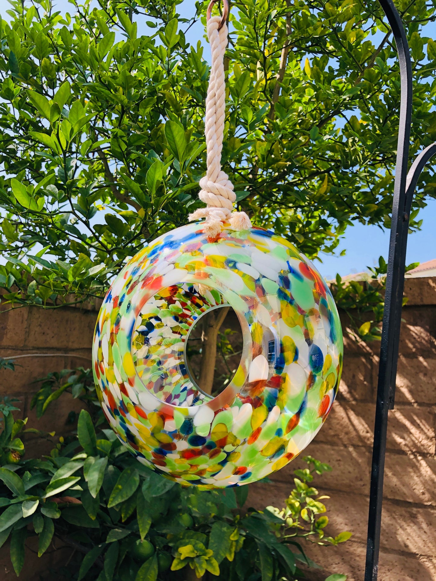 Handmade Art Glass Bird Feeder 8.7" Sun Catcher