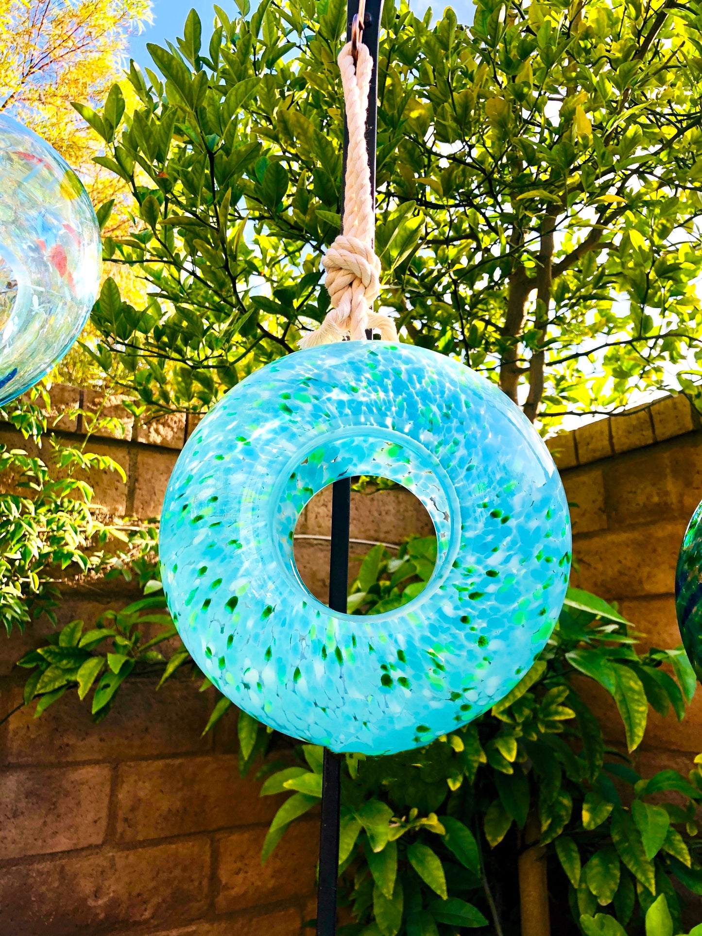 Handmade Art Glass Bird Feeder 8.7" Sun Catcher