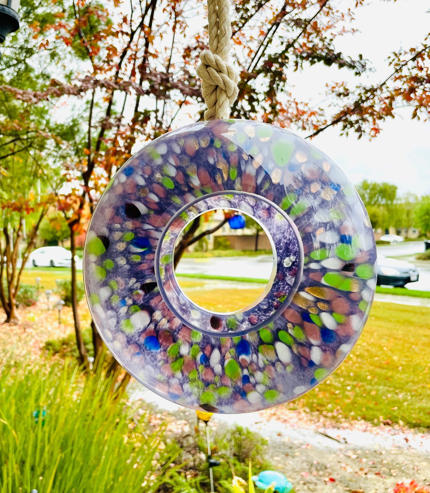 Handmade Art Glass Bird Feeder 8.7" Sun Catcher