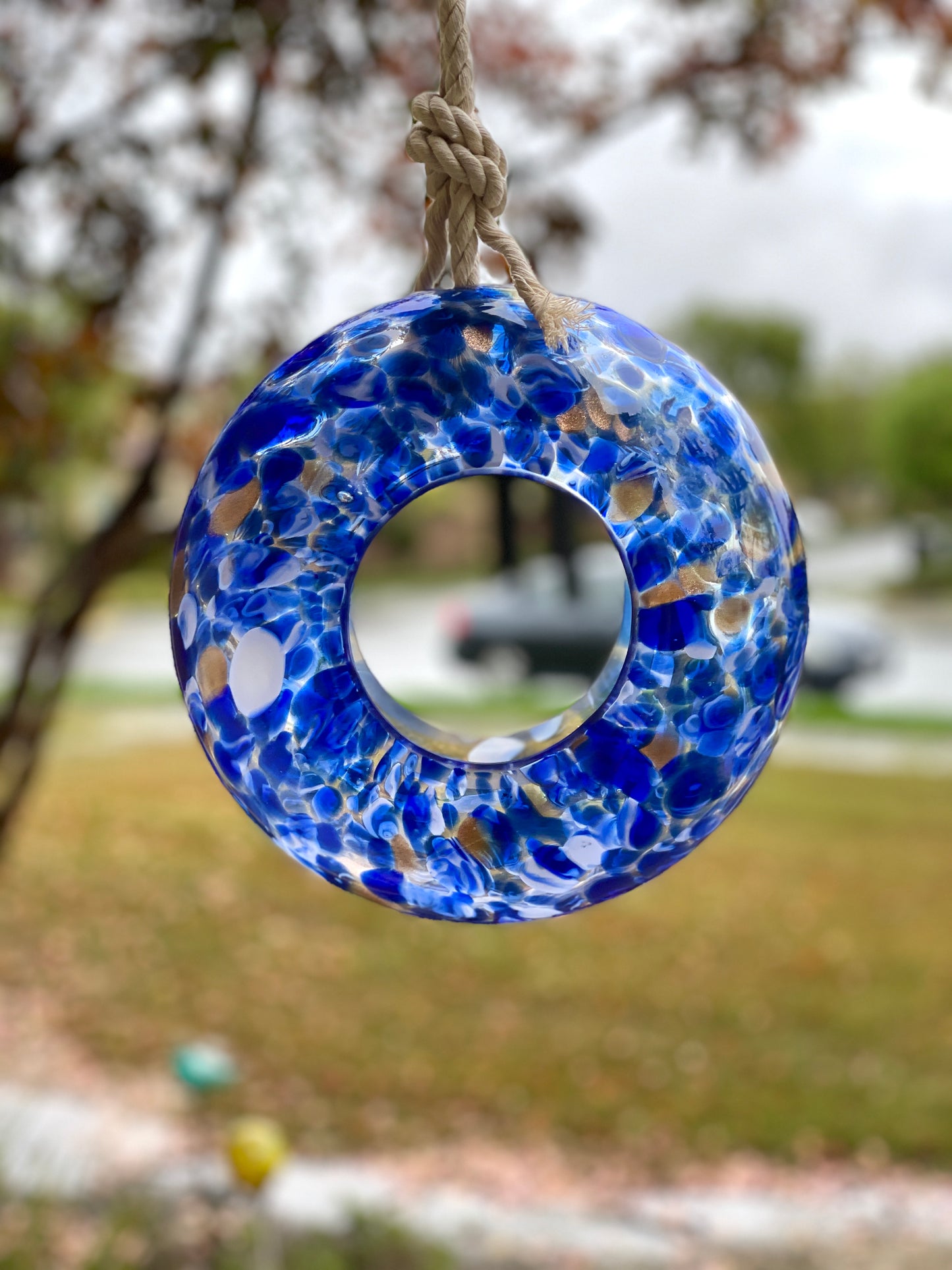 Handmade Art Glass Bird Feeder 8.7" Sun Catcher