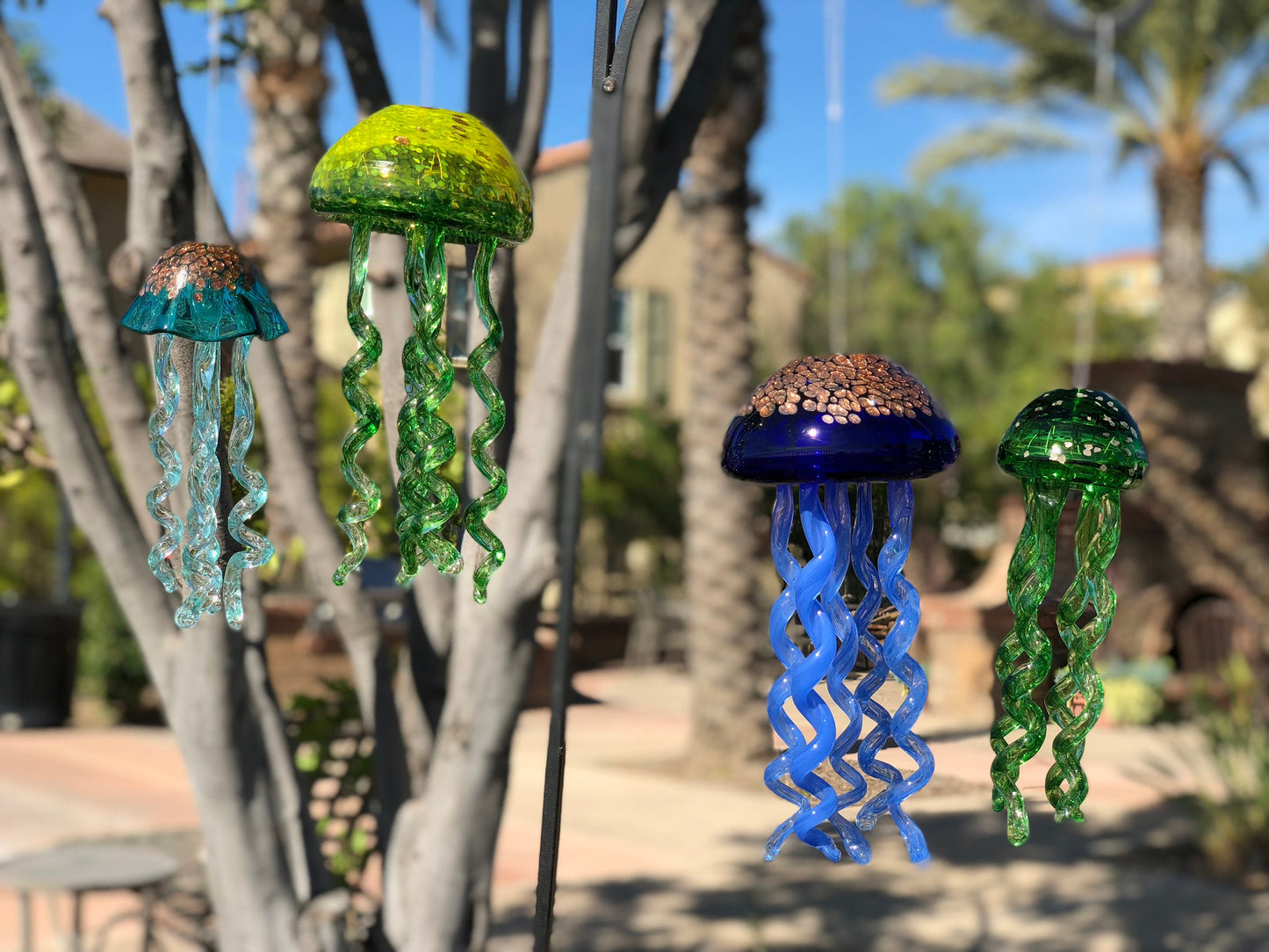 Handmade Art Glass Jellyfish Holiday Gift  Hanging Decor Sun Catcher Wind Chimes