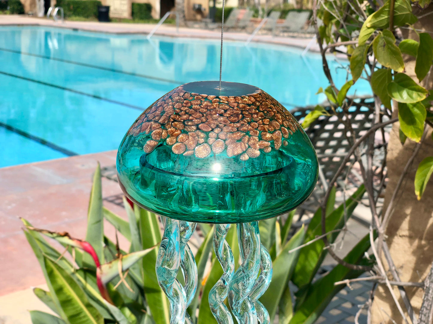 Free US Shipping~Handmade Art Glass Jellyfish Holiday Gift Hanging Decor Sun Catcher Wind Chimes