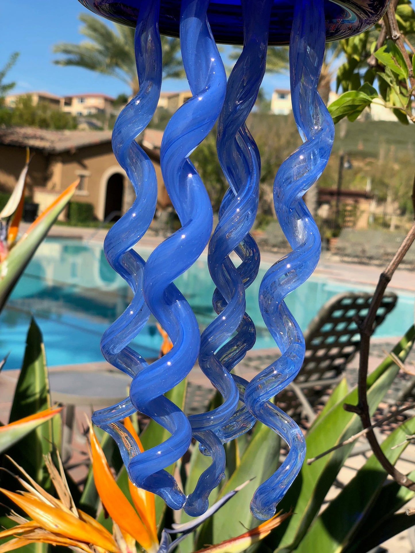 Free US Shipping~Handmade Dark Blue Art Glass Jellyfish  Hang Decor Sun Catcher Holiday Gift Wind Chimes