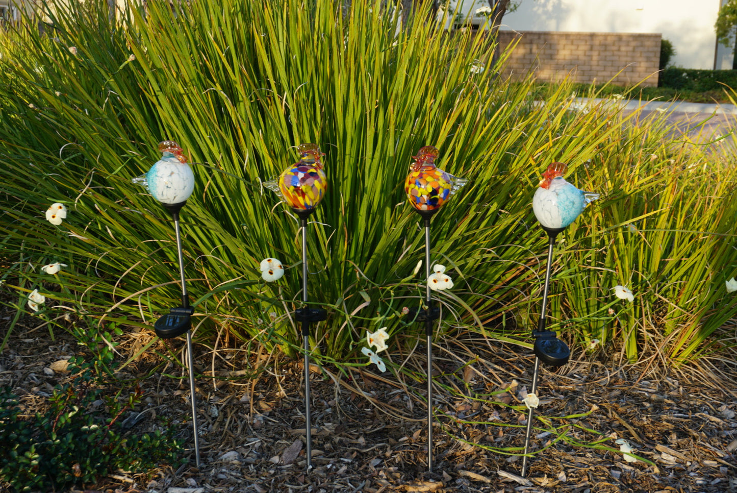 Set of 2 handmade art glass LED Solar path garden lights Garden Stake Sun Catcher Statue Figurine-Rooster Sun Catcher-Red/Multi