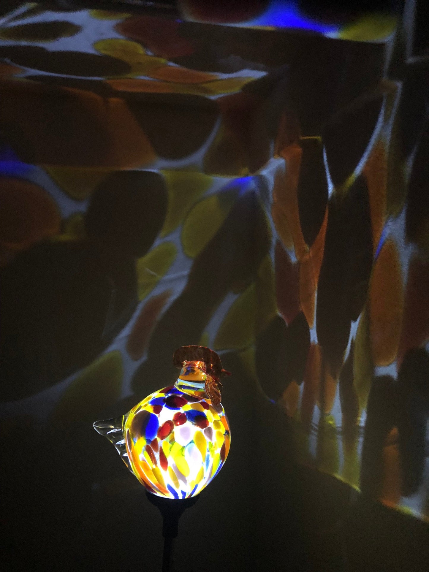 Set of 2 handmade art glass LED Solar path garden lights Garden Stake Sun Catcher Statue Figurine-Rooster Sun Catcher-Red/Multi