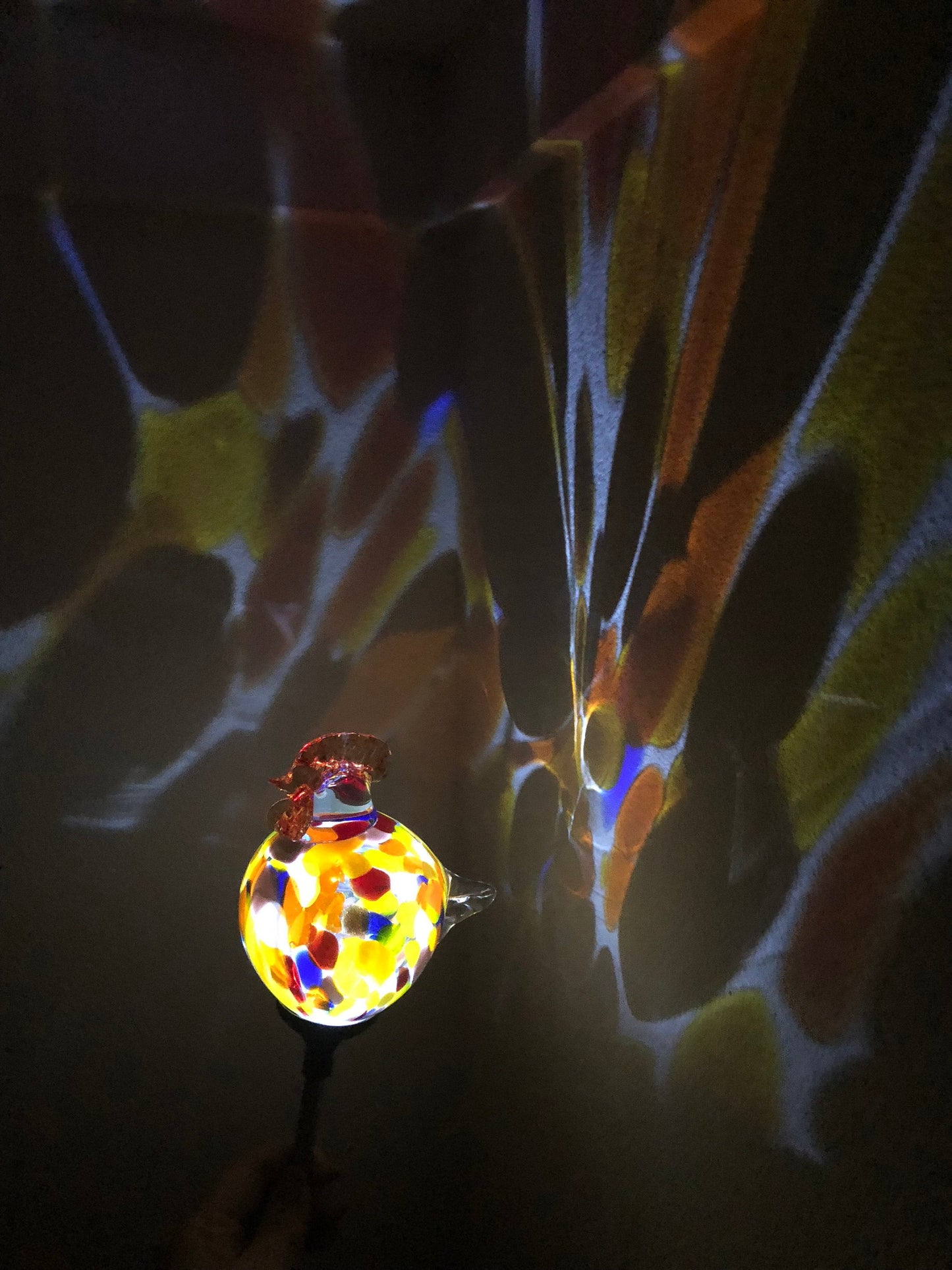 Set of 2 handmade art glass LED Solar path garden lights Garden Stake Sun Catcher Statue Figurine-Rooster Sun Catcher-Red/Multi