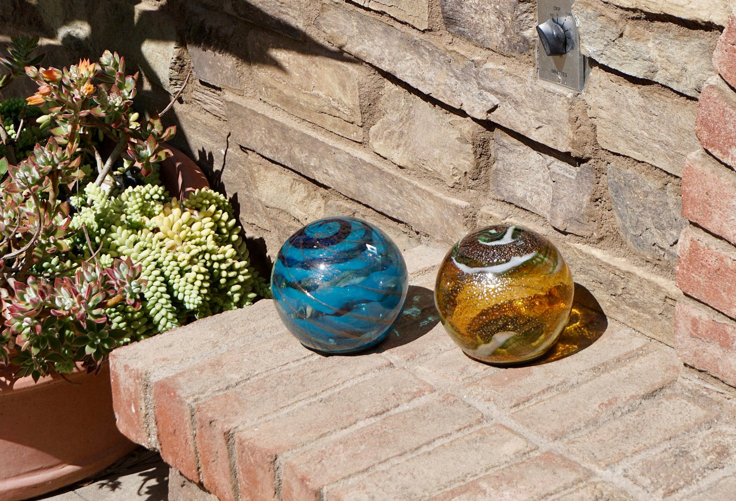 Free US Shipping~6" Solar LED Gaze Ball/Pathway Light/Patio Table Light/Garden/Sun Cather/Art Glass-Brown/Gold Glitter