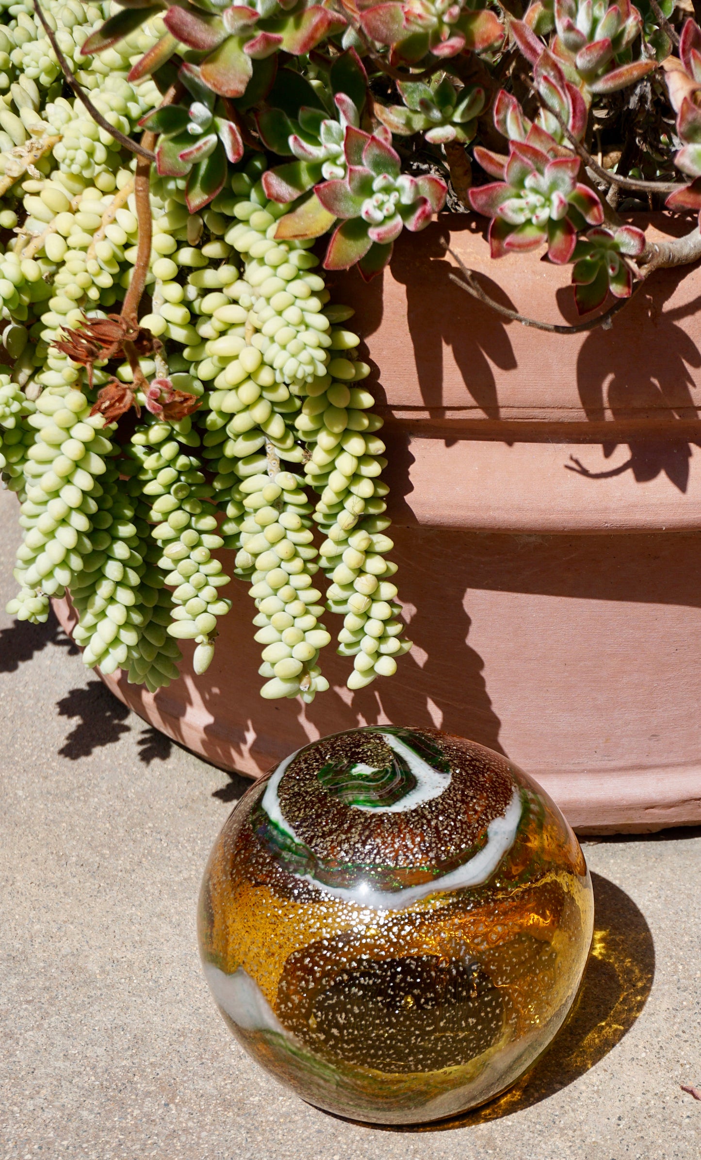 Free US Shipping~6" Solar LED Gaze Ball/Pathway Light/Patio Table Light/Garden/Sun Cather/Art Glass-Brown/Gold Glitter