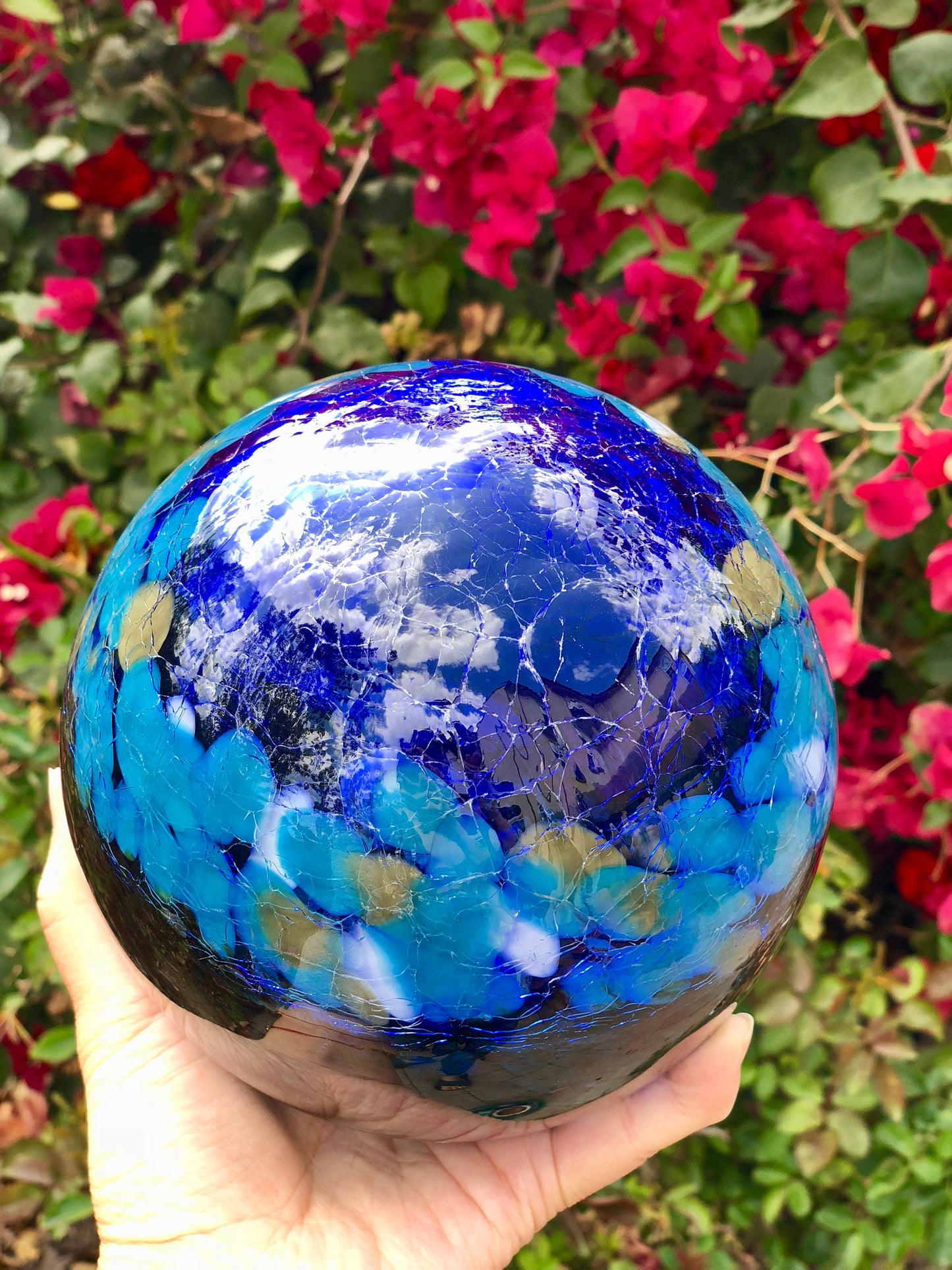 6" Solar LED Gaze Ball/Garden/Pathway Light/Patio Table Light/Sun Cather/Art Glass-Dark Blue