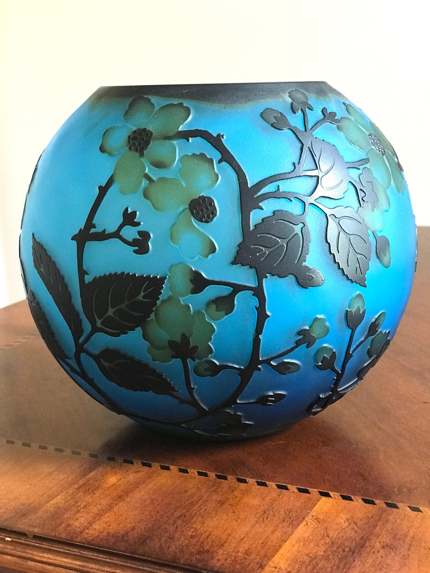 Mid Summer Night Jasmine Blossom Handcrafted 3 Layered Cameo Glass Vase, Tealight Holder/Wedding gift