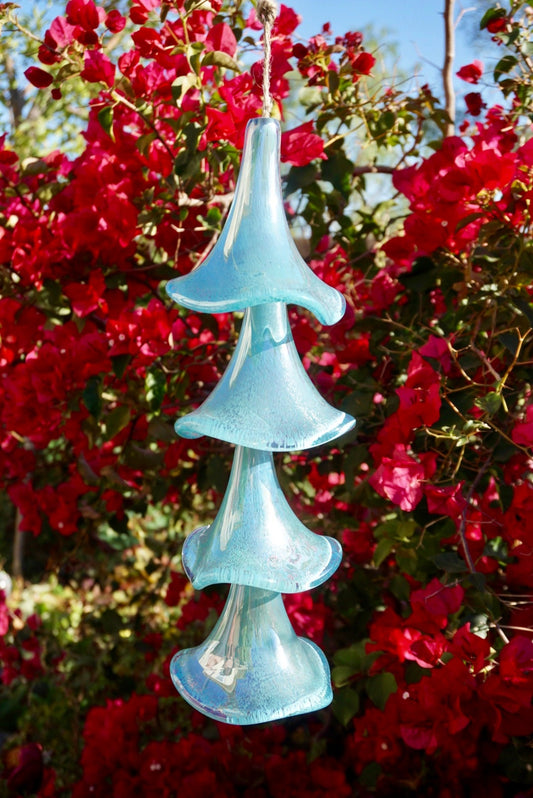 Free US Shipping-Handmade Art Glass Petunia Flower Holiday Gift Hanging Decor Wind Chimes Sun Catcher /  Baby Blue with Silver