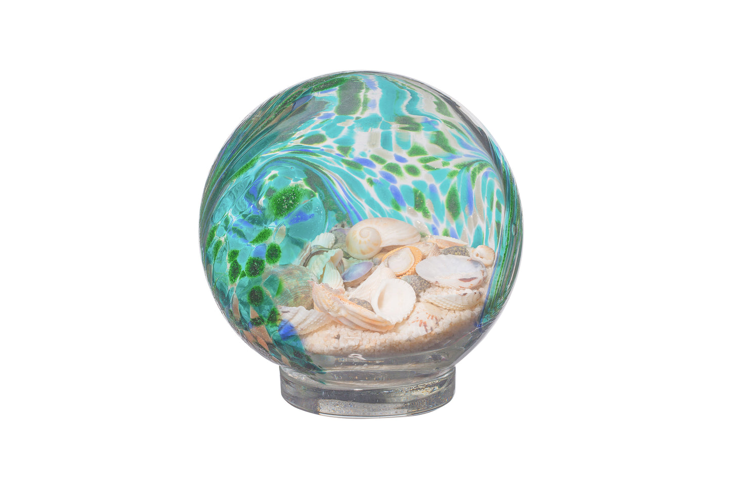 Free US Shipping~ 5.5" Lake Green Sea Globe, handblown art glass Decor Holiday Gift with natural sea shell and sand