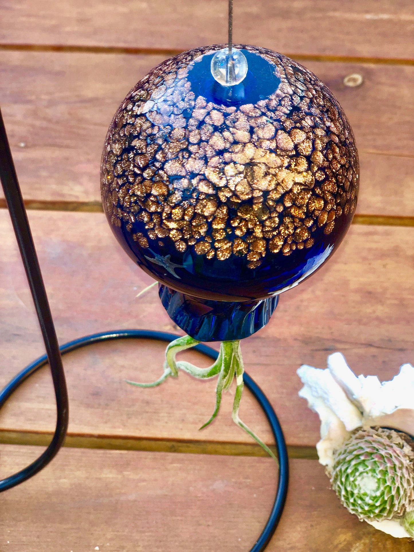 Hand Blown Art Glass Octopus with Air Plant/Tillandsia