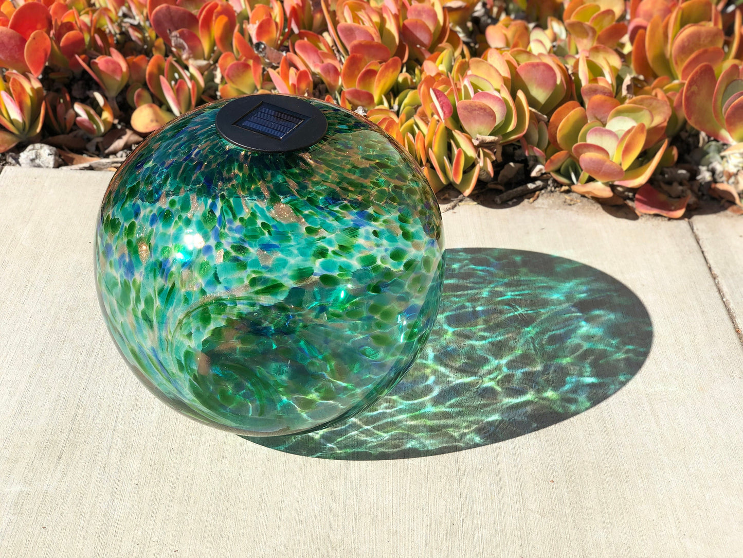12" XLarge LED Solar Orb Gaze Ball/Garden/Pathway Light/Patio Table Light/Sun Cather/Art Glass Green