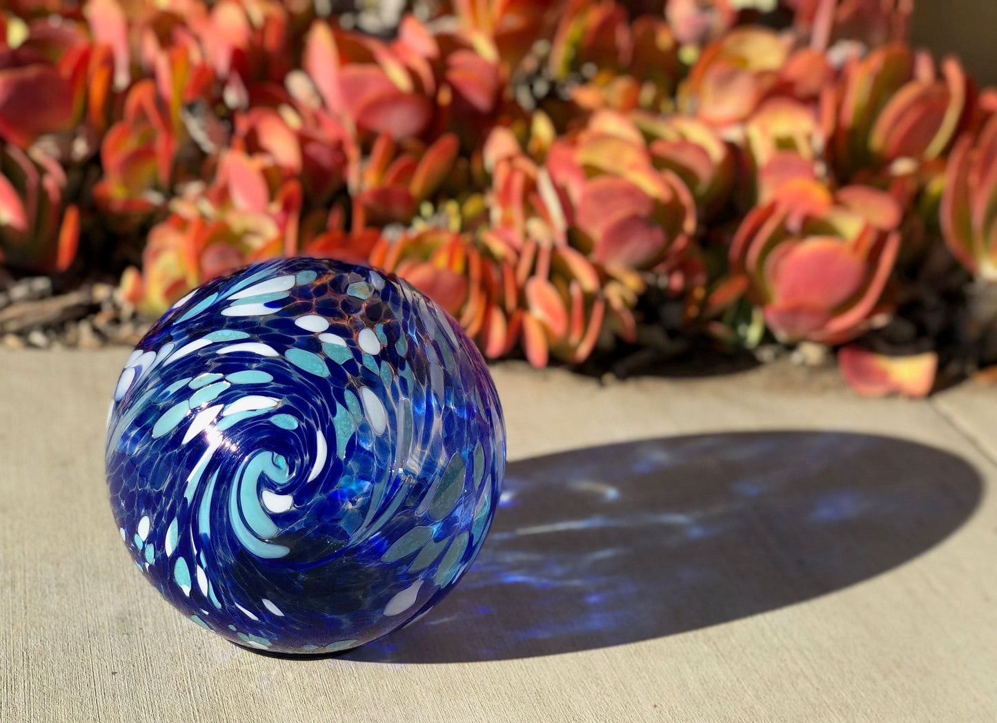 6"/10“ Solar LED Light Up Art Glass Gaze Ball-Blue/Garden/Pathway Light/Patio Table Light/Sun Cather/Art Glass Blue