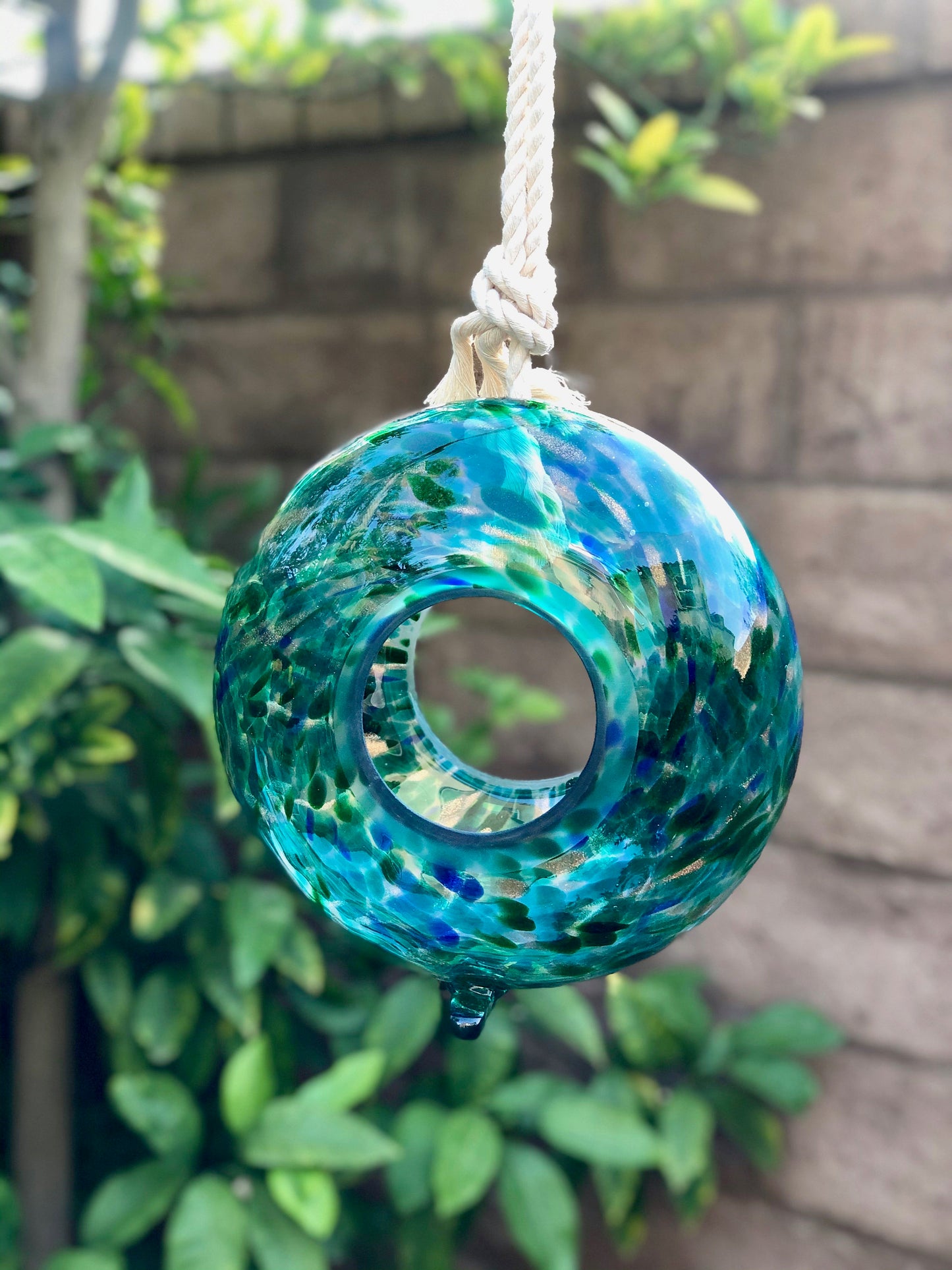 Handmade Art Glass Bird Feeder 8.7" Sun Catcher