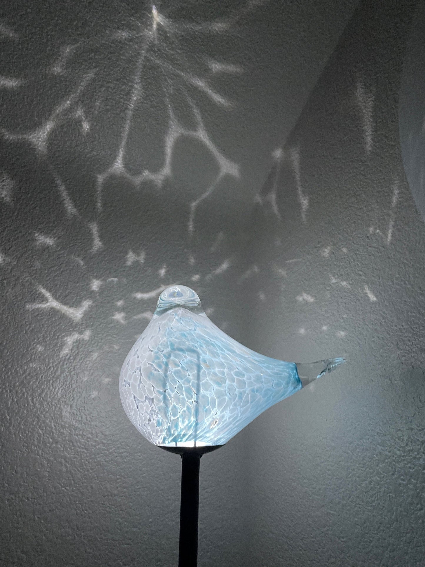 Set of 2 Handmade Art Glass LED Solar path garden lights - Bird Sun Catcher Garden Stake Statue Figurine- Light Blue