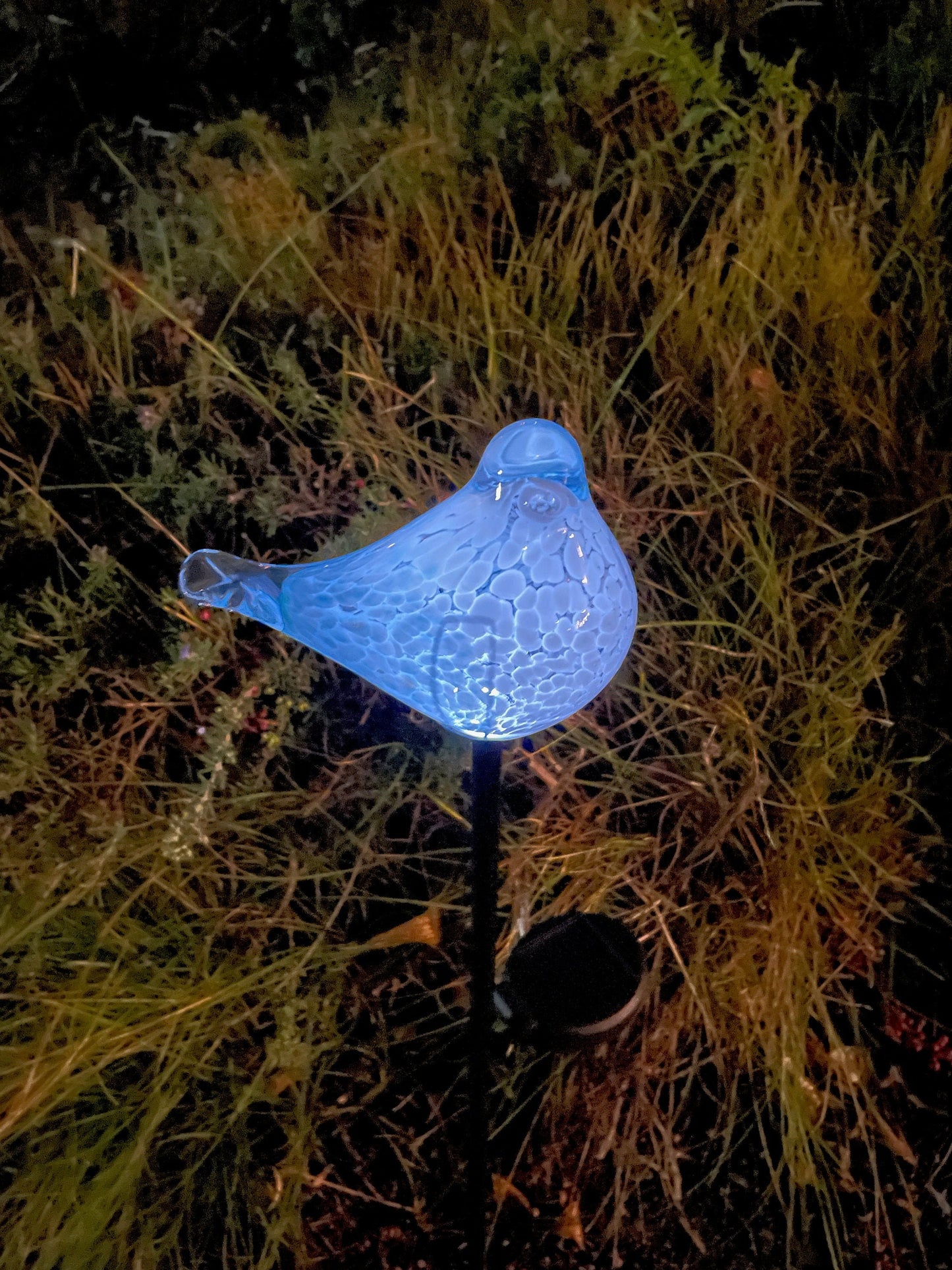 Set of 2 Handmade Art Glass LED Solar path garden lights - Bird Sun Catcher Garden Stake Statue Figurine- Light Blue