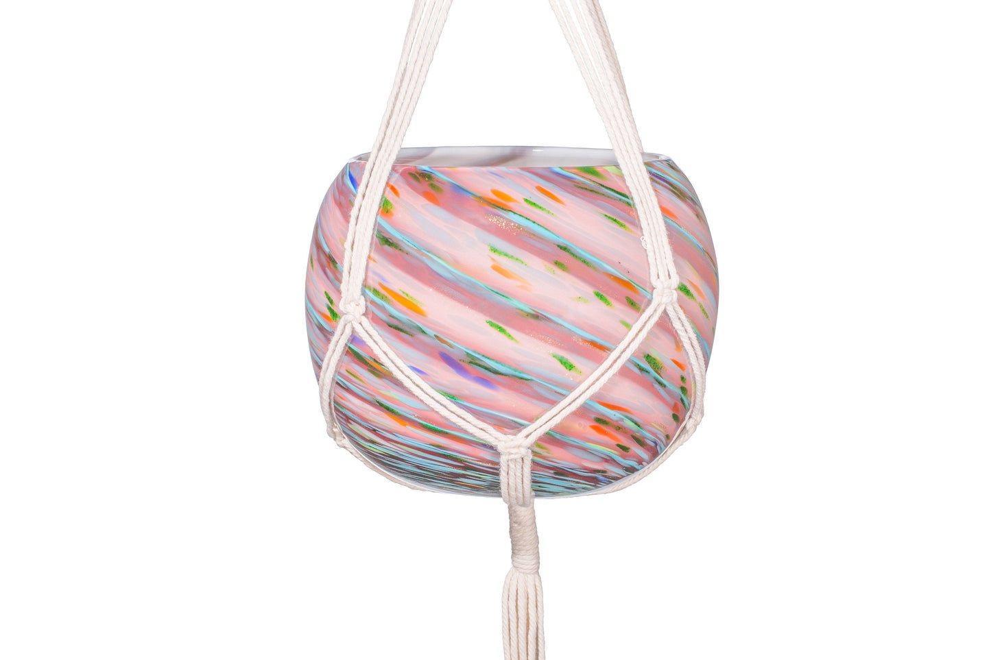 8" Artistic Planter, Handblown Art Glass Succulent Rose Ball/Planter/Vase/Candle holder, Teal Purple Swirl