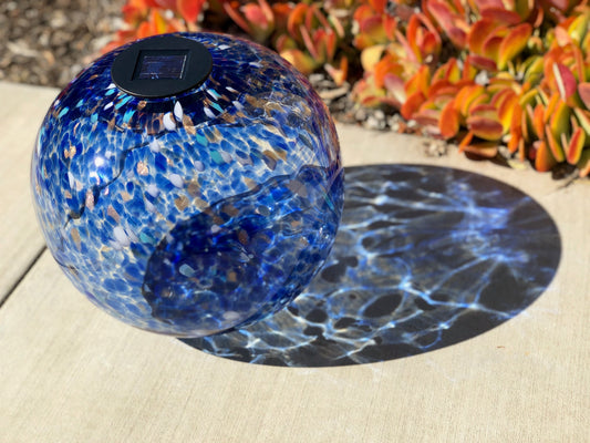12" XLarge LED Solar Orb Gaze Ball/Garden/Pathway Light/Patio Table Light/Sun Cather/Art Glass Blue