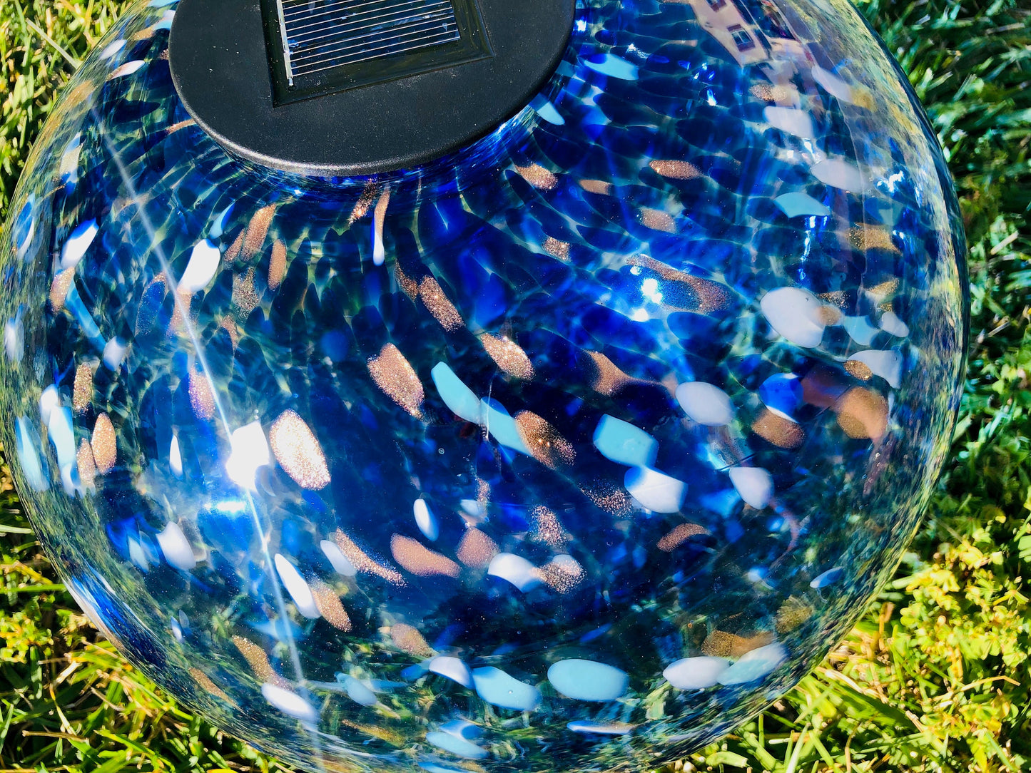 12" XLarge LED Solar Orb Gaze Ball/Garden/Pathway Light/Patio Table Light/Sun Cather/Art Glass Blue