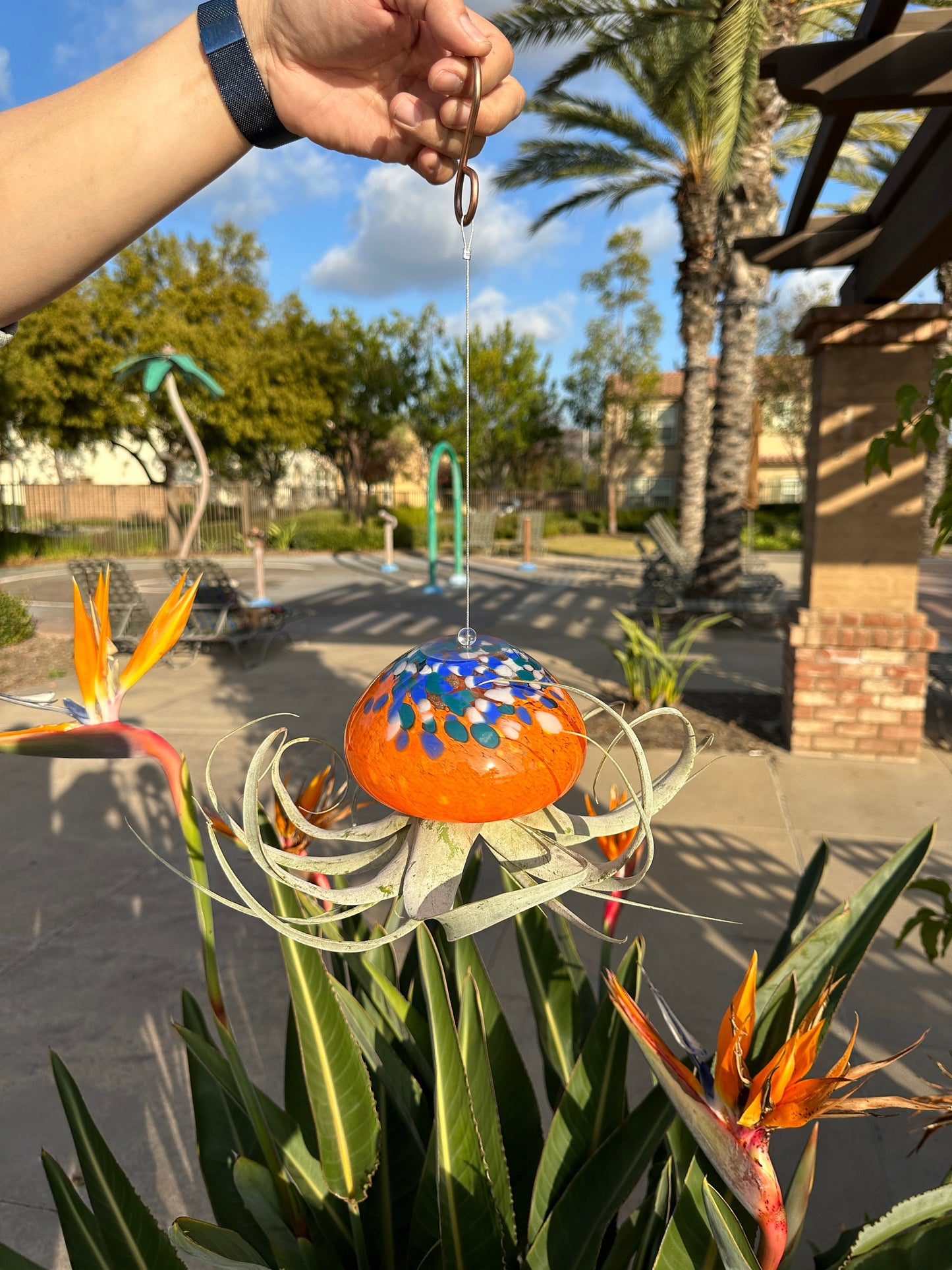 Large Hand Blown Art Glass Jellyfish Plant Holder