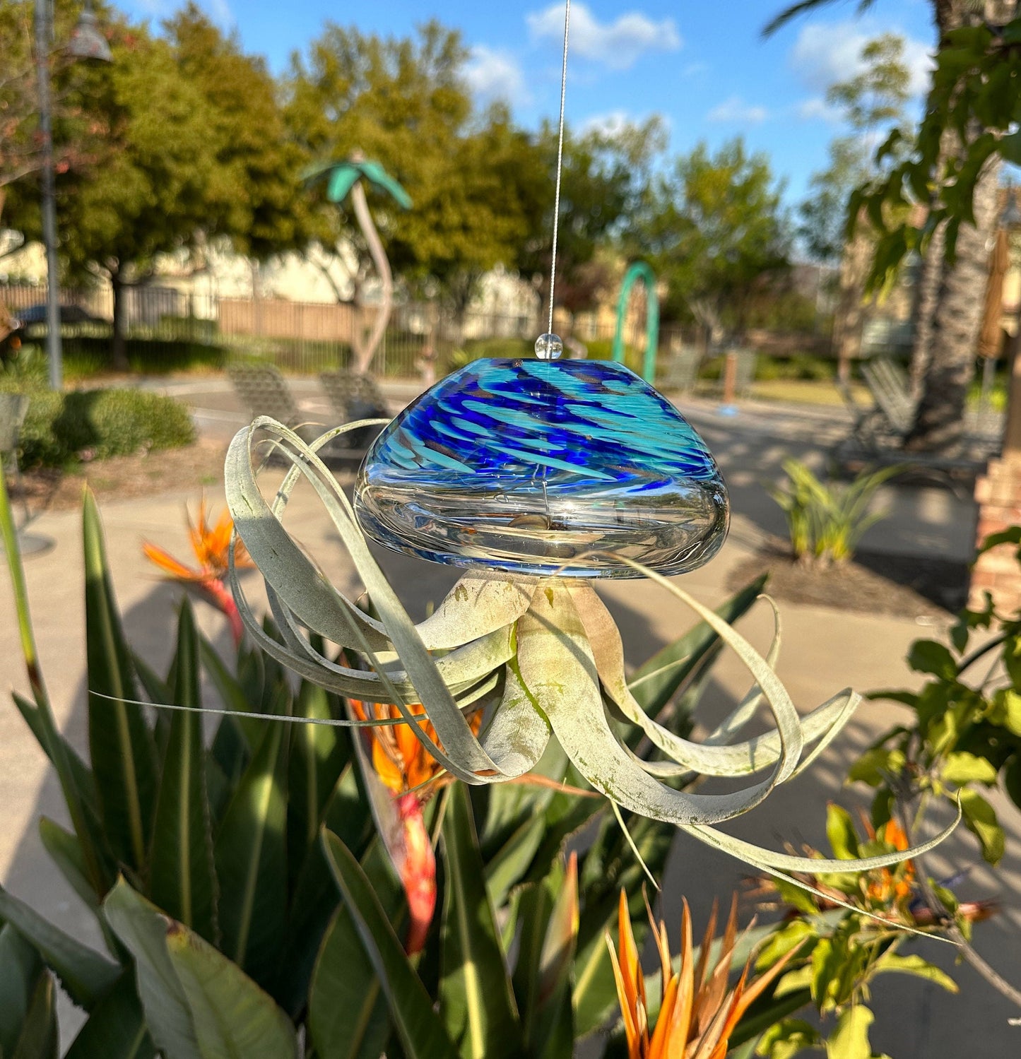 Large Hand Blown Art Glass Jellyfish Plant Holder